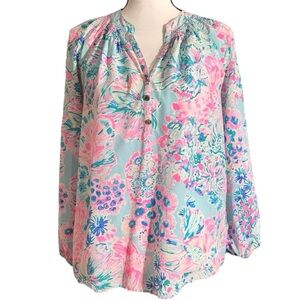 Lilly Pulitzer Elsa Long Sleeve Silk Shirt Small